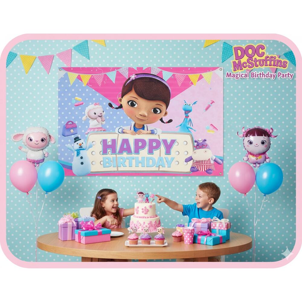 Doc McStuffins Backdrop Birthday Party Decoration Play Room Girl Banner 59x38 in